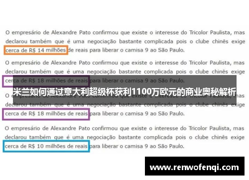 米兰如何通过意大利超级杯获利1100万欧元的商业奥秘解析