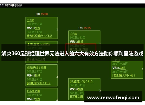 解决360足球经理世界无法进入的六大有效方法助你顺利登陆游戏
